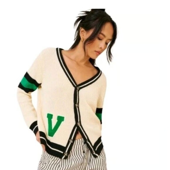 Anthropologie Women Callahan Varsity Collegiate Cardigan Size Medium C068 -22 - Picture 2 of 16
